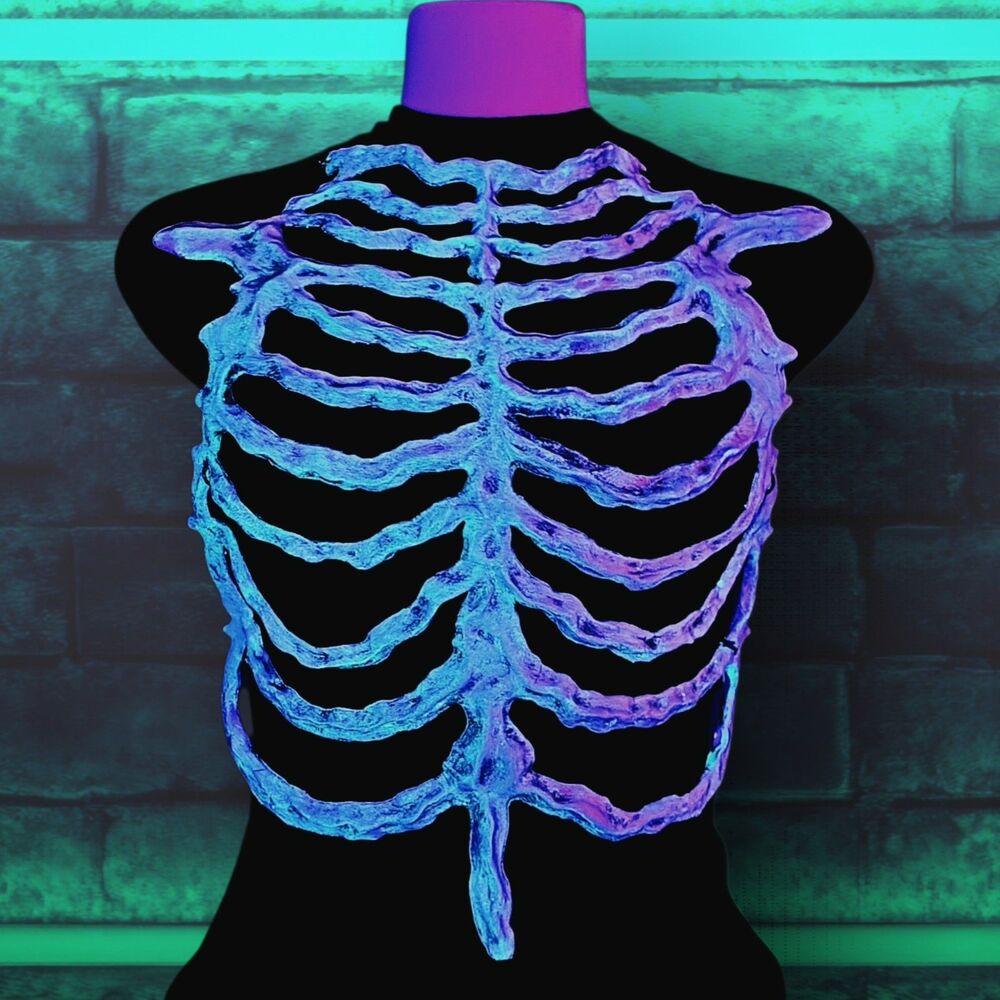 Custom Glow Skeleton Rib Cage Harness UV Reactive Blacklight O-Ring Chain Top